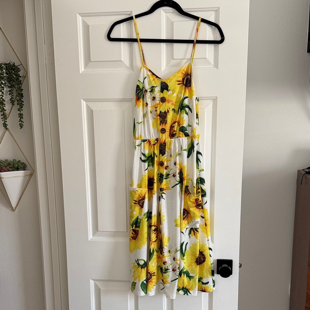 Sunflower Print Midi Dress